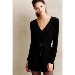 Anthropologie Saylor Black Velvet Jacquard Burnout Romper Small